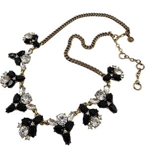 J. Crew Statement Necklace Black and Brilliant Rhinestones A0279